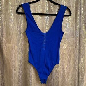 Free People Take‎ Me Out Henley Tank-Top Bodysuit Cobalt Blue Small